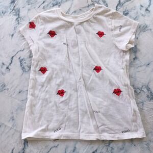 Polo Ralph Lauren Heart Print AOP T-Shirt Toddler Girl 4T White Logo Graphic Tee